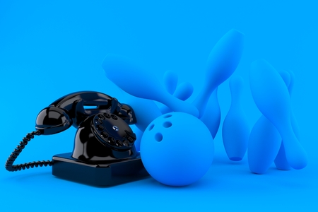 Bowling background with telephone in blue color. 3d illustrationの写真素材