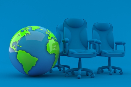 Business background with world globe in blue color. 3d illustrationの写真素材