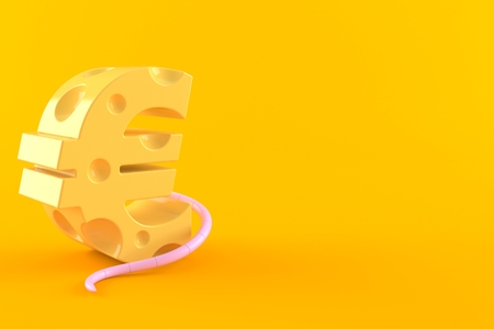 Euro currency symbol in cheese form isolated on orange background. 3d illustrationの写真素材
