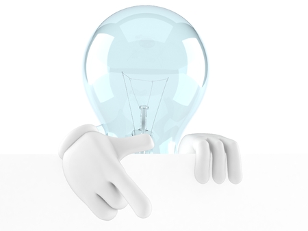 Light bulb character behind white wall isolated on white background. 3d illustrationの写真素材