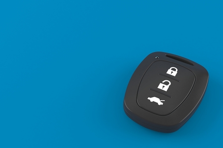 Car remote key isolated on blue background. 3d illustrationの写真素材