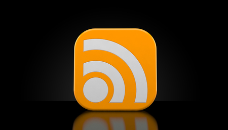RSS icon on black background. 3d illustration