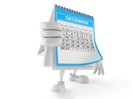 Calendar character with thumbs down gesture isolated on white background. 3d illustrationの写真素材