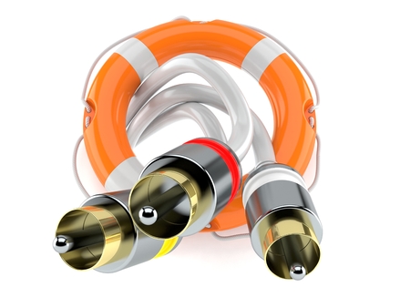 RCA cable with life buoy isolated on white background. 3d illustration