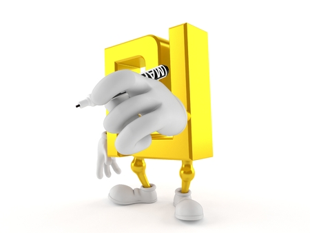 Shekel character holding marker isolated on white background. 3d illustrationの写真素材