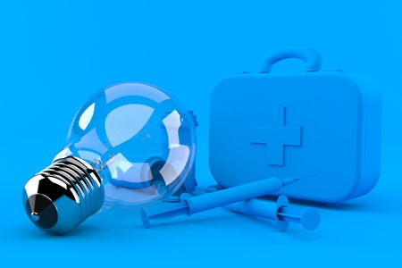 Healthcare background with light bulb in blue color. 3d illustrationの写真素材
