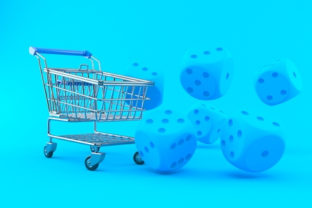 Gambling background with shopping cart in blue color. 3d illustrationの写真素材
