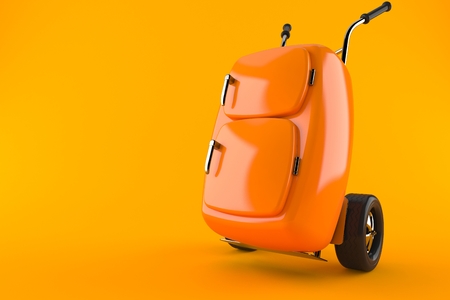 Fridge with hand truck isolated on orange background. 3d illustrationの写真素材