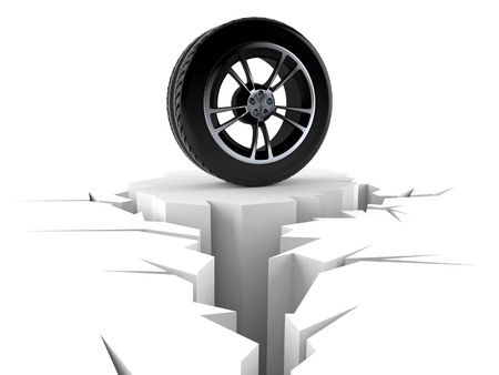 Car tire with cracked hole isolated on white background. 3d illustrationの写真素材