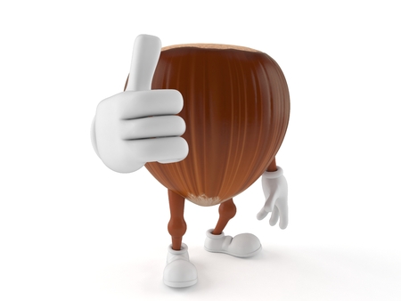 Hazelnut character with thumbs up isolated on white background. 3d illustrationの写真素材