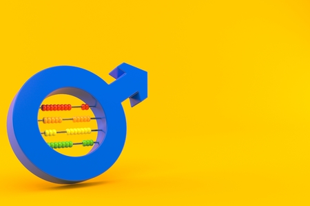 Male gender symbol with abacus isolated on orange background. 3d illustrationの写真素材