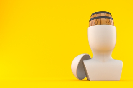 Wine cask inside head isolated on orange background. 3d illustrationの写真素材