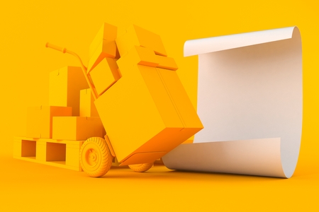 Delivery background with sheet of paper in orange color. 3d illustrationの写真素材