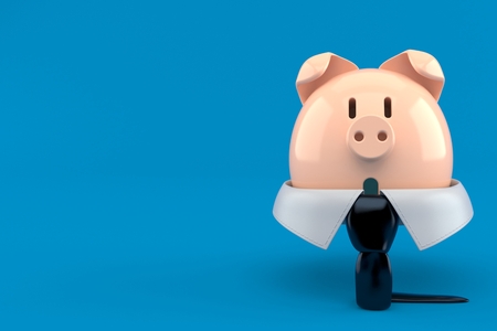 Business collar with piggy bank isolated on blue background. 3d illustrationの写真素材