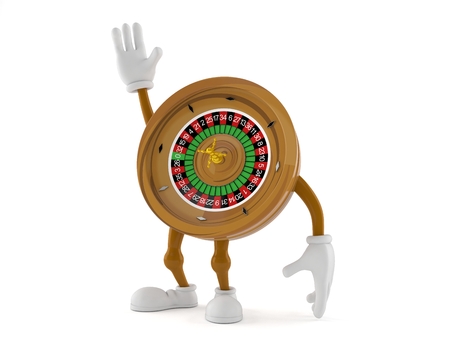 Roulette character with hand up isolated on white background. 3d illustrationの写真素材