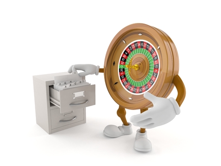 Roulette character with archive isolated on white background. 3d illustrationの写真素材
