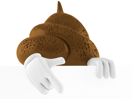 Poop character behind white wall isolated on white background. 3d illustration