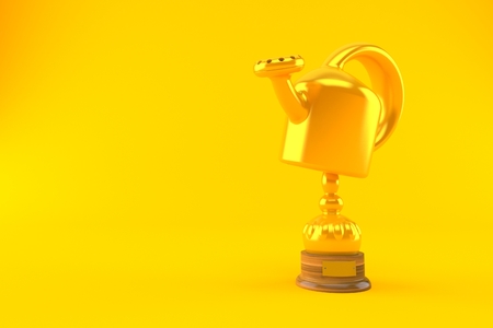 Watering can trophy isolated on orange background. 3d illustrationの写真素材