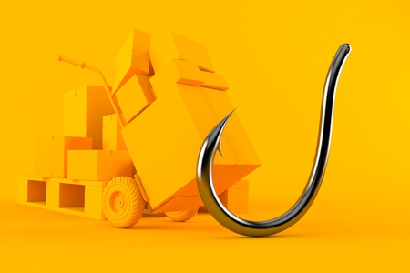Delivery background with fishing hook in orange color. 3d illustrationの写真素材