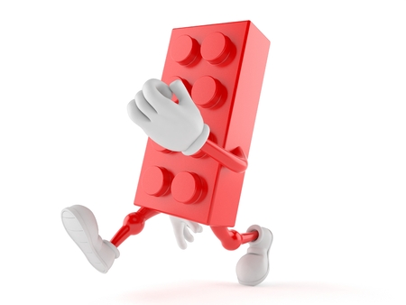 Toy block character running isolated on white background. 3d illustrationの写真素材