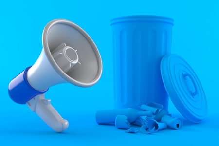 Environment background with megaphone in blue color. 3d illustrationの写真素材
