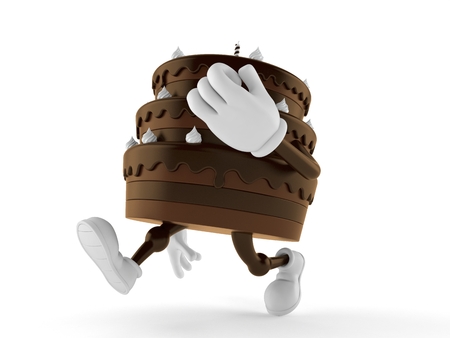 Cake character running isolated on white background. 3d illustrationの写真素材