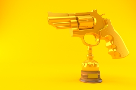 Gun trophy isolated on orange background. 3d illustrationの写真素材
