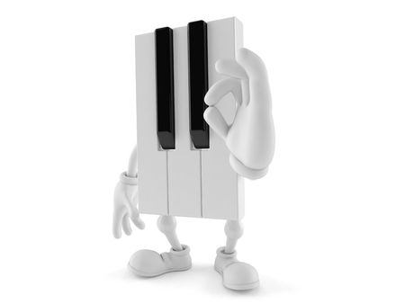 Piano character with ok gesture isolated on white background. 3d illustrationの写真素材