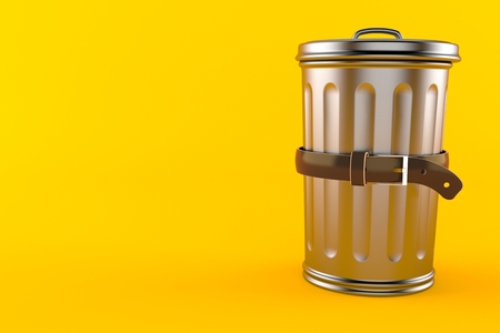 Trash can with tight belt isolated on orange background. 3d illustrationの写真素材