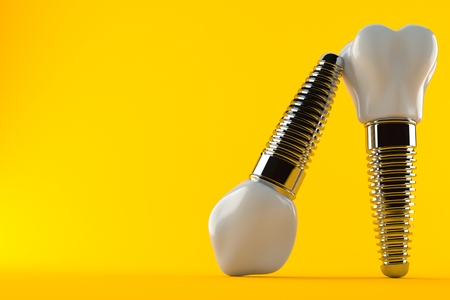 Dental implants isolated on orange background. 3d illustration