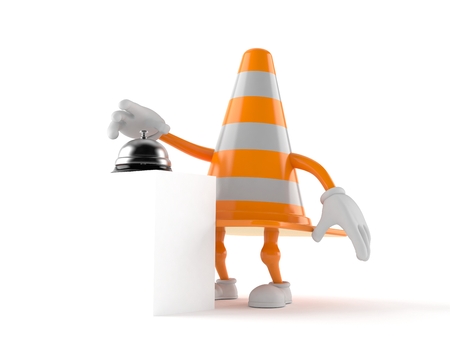 Traffic cone character with hotel bell isolated on white background. 3d illustrationの写真素材