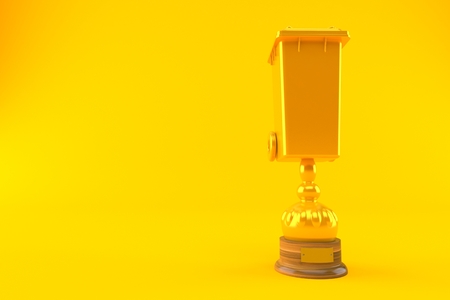 Dustbin trophy isolated on orange background. 3d illustrationの写真素材