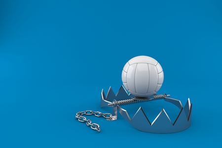 Volleyball ball with bear trap isolated on blue background. 3d illustrationの写真素材