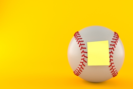 Baseball ball with blank yellow sticker isolated on orange background. 3d illustrationの写真素材