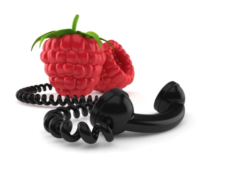 Raspberry with telephone handset isolated on white background. 3d illustration