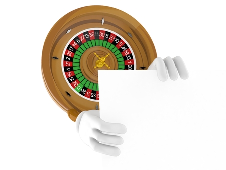 Roulette character behind wall isolated on white background. 3d illustrationの写真素材