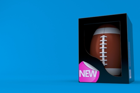 Rugby ball inside box isolated on blue background. 3d illustrationの写真素材