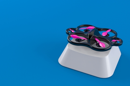 Drone on computer key isolated on blue background. 3d illustrationの写真素材