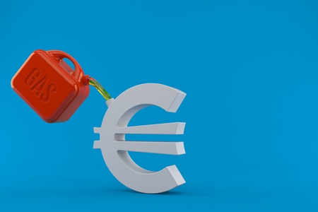 Euro currency symbol with gasoline isolated on blue background. 3d illustrationの写真素材