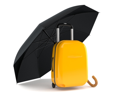 Umbrella with suitcase isolated on white background. 3d illustrationの写真素材