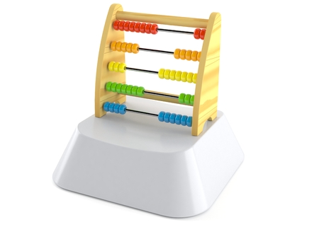 Wooden abacus on computer key isolated on white background. 3d illustrationの写真素材