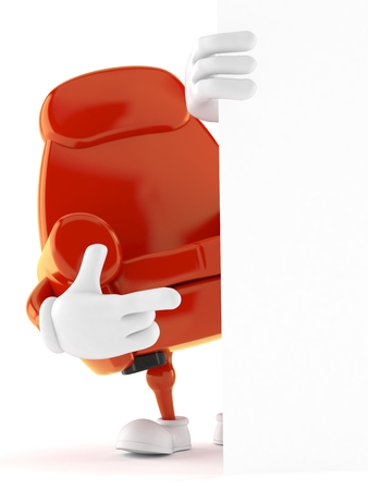 Armchair character pointing finger isolated on white background. 3d illustrationの写真素材