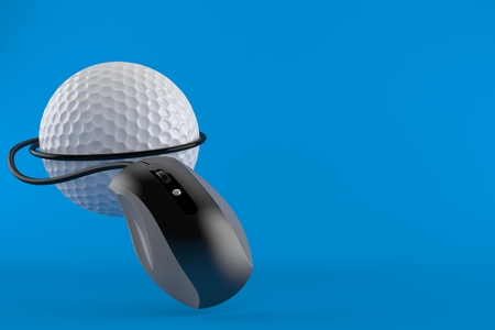 Golf ball with computer mouse isolated on blue background. 3d illustrationの写真素材