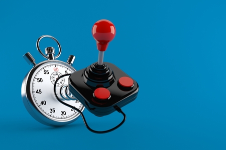 Joystick with stopwatch isolated on blue background. 3d illustrationの写真素材
