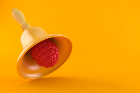Raspberry with hand bell isolated on orange background. 3d illustrationの写真素材