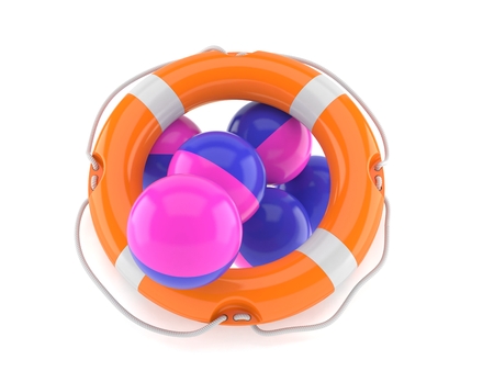Paintball balls with life buoy isolated on white background. 3d illustration
