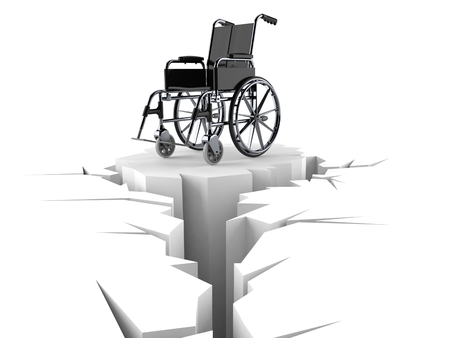 Wheelchair with cracked hole isolated on white background. 3d illustrationの写真素材