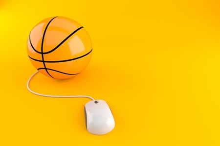 Basketball ball with computer mouse isolated on orange background. 3d illustrationの写真素材