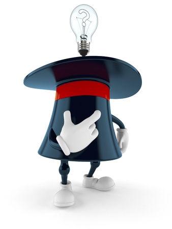Magic hat character having an idea isolated on white background. 3d illustrationの写真素材