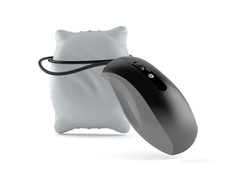 Pillow with computer mouse isolated on white background. 3d illustrationの写真素材